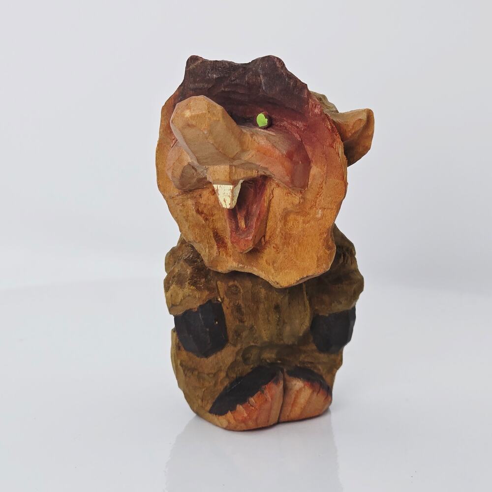 Henning Norway Hand Carved Troll Figurine Wood Folk Art Scandinavian Vintage